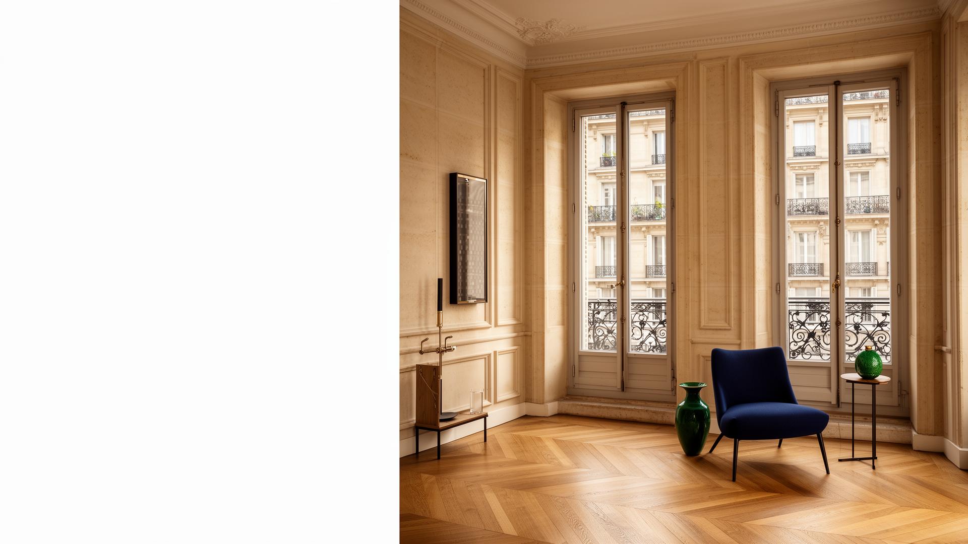 Appartement parisien lumineux avec parquet et grandes fenêtres